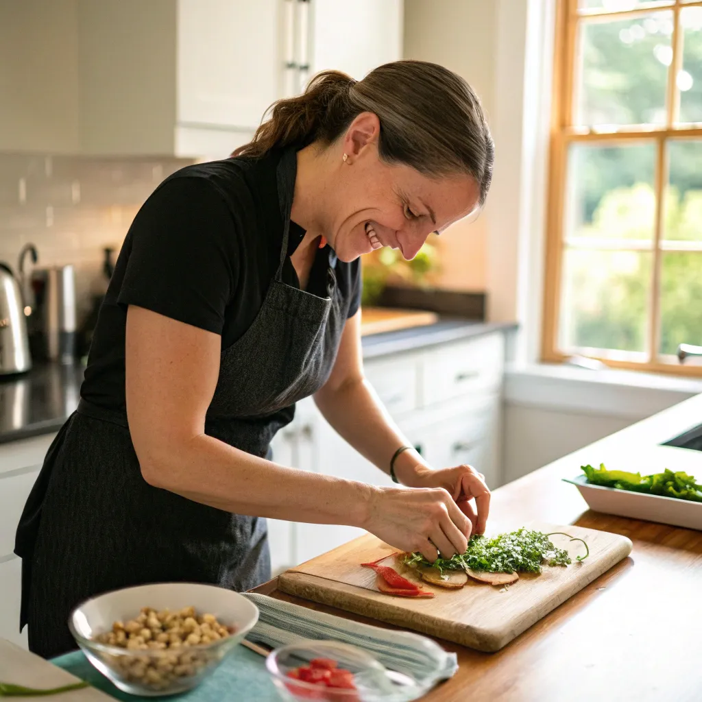 Sarah preparing a dish